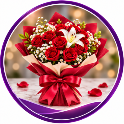 Red rose and lily bouquet
