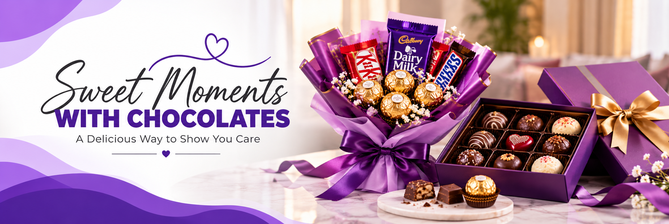 Sweet moments with chocolates — chocolate bouquet and chocolate gift box